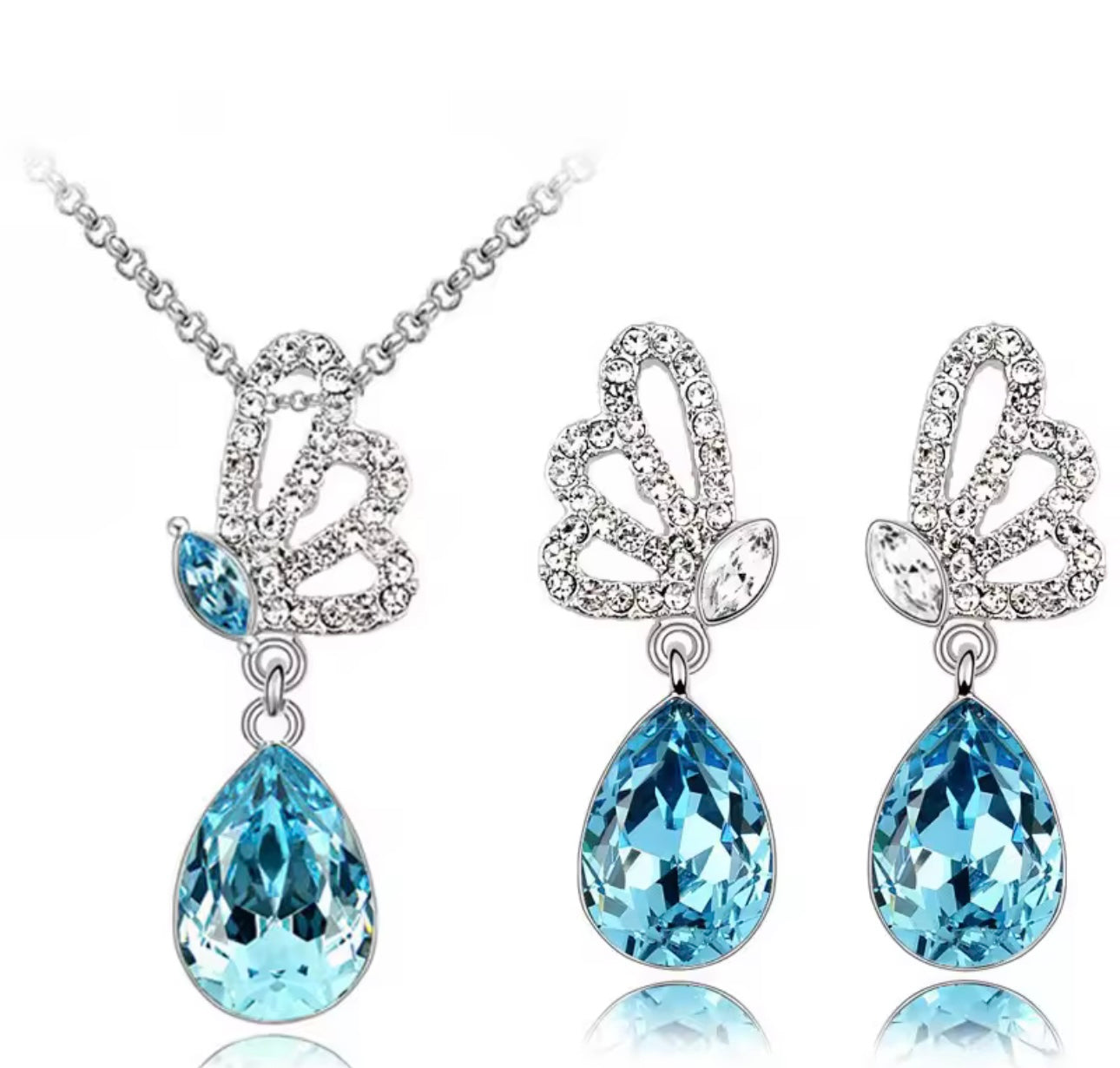 butterfly water angel wing nacklace and earrings