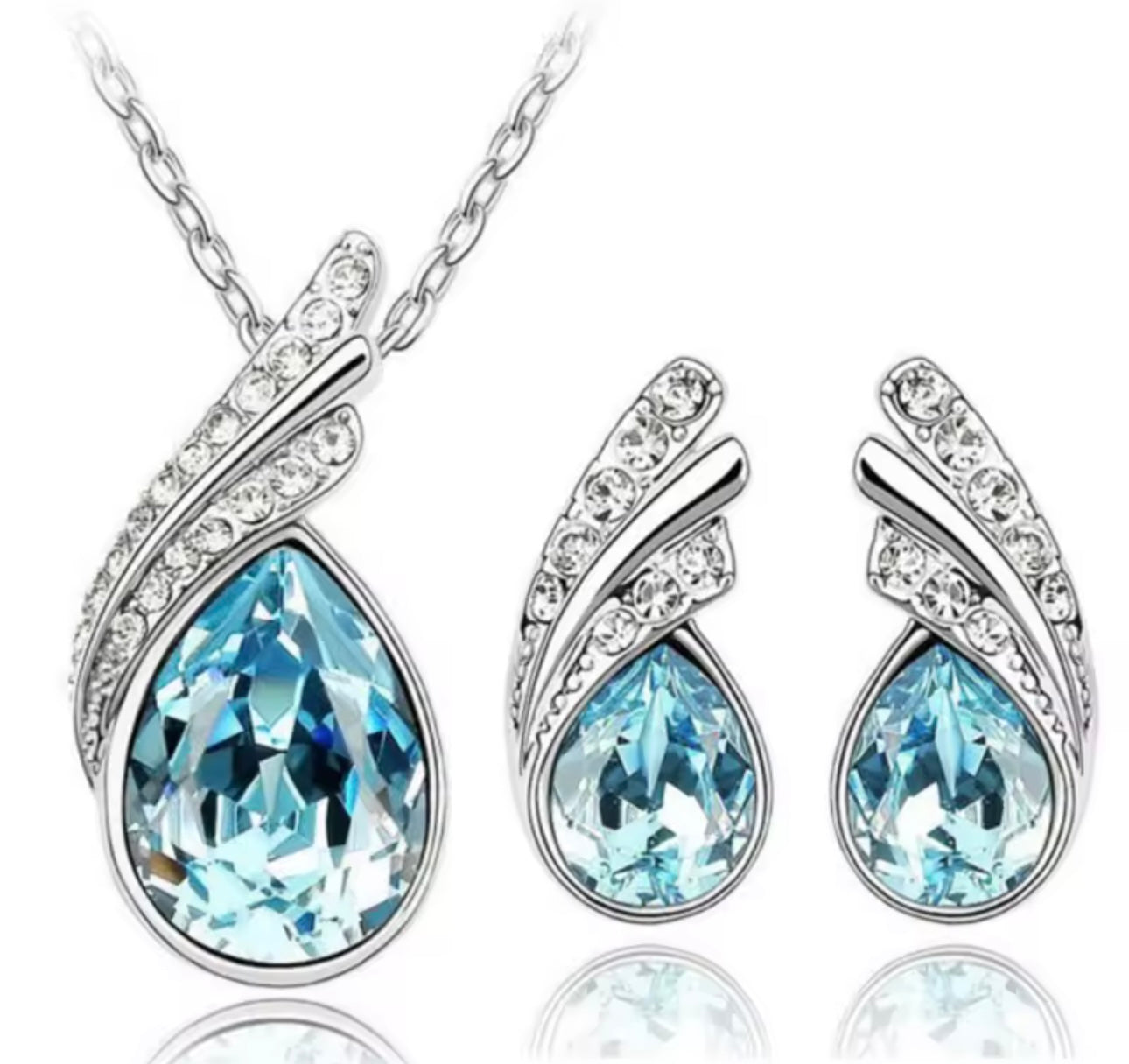 Leaf water feather wings Crystal Pendant necklace and earrings