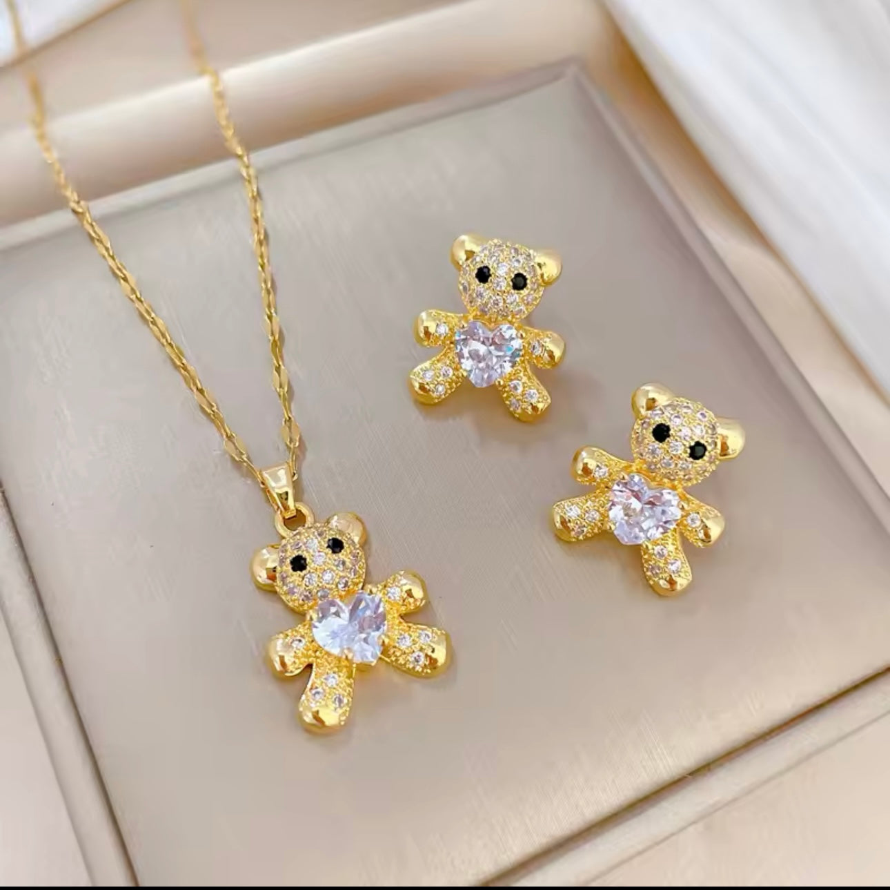 Bear Set Necklace Earrings