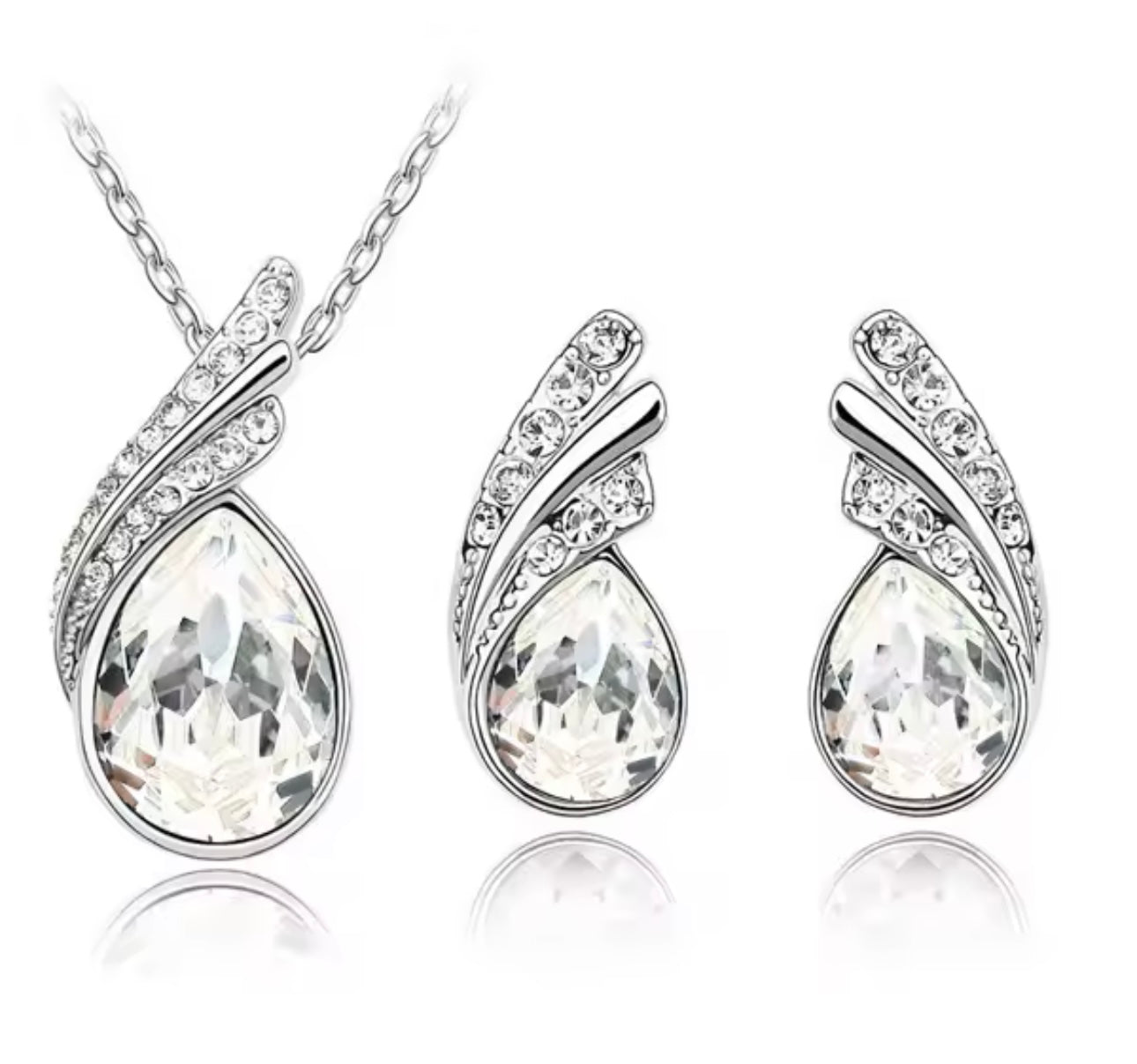 Leaf water feather wings Crystal Pendant necklace and earrings