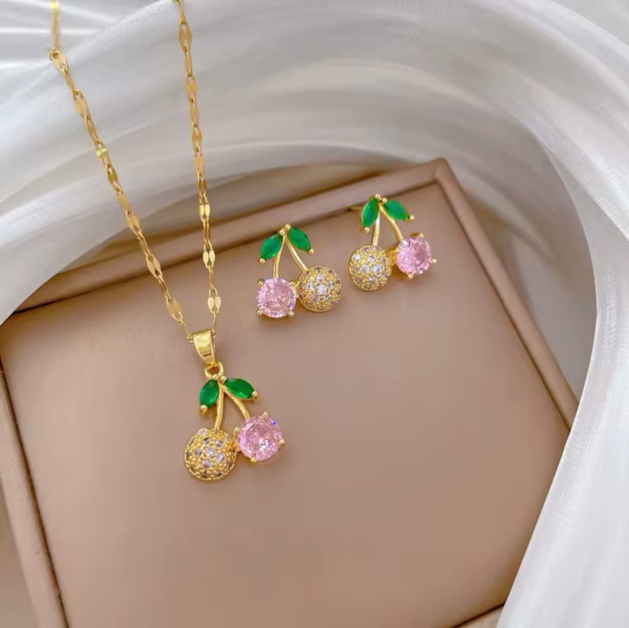 Cherry Pendant Necklaces Stud Earrings