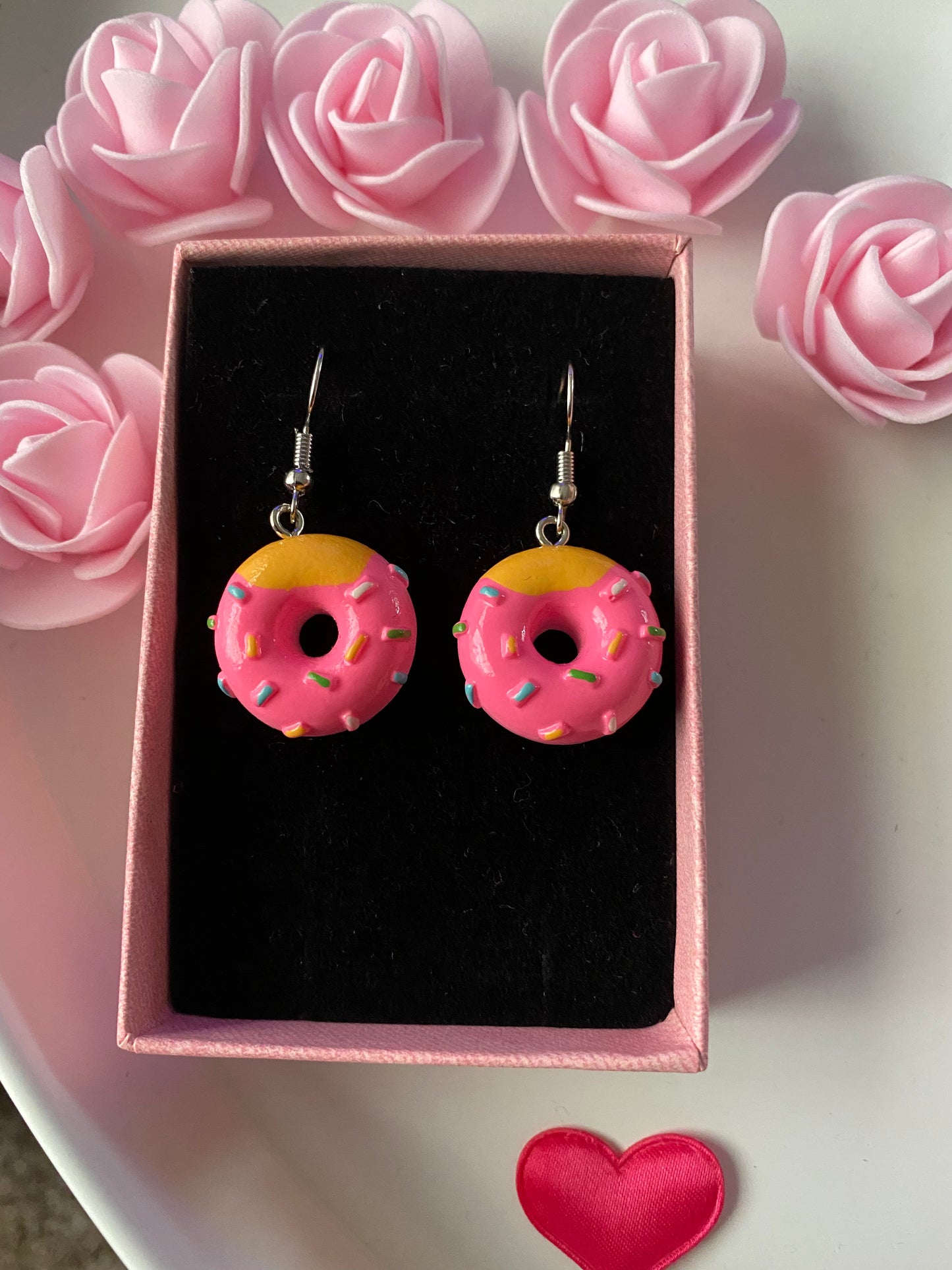 Bright pink doughnut earrings