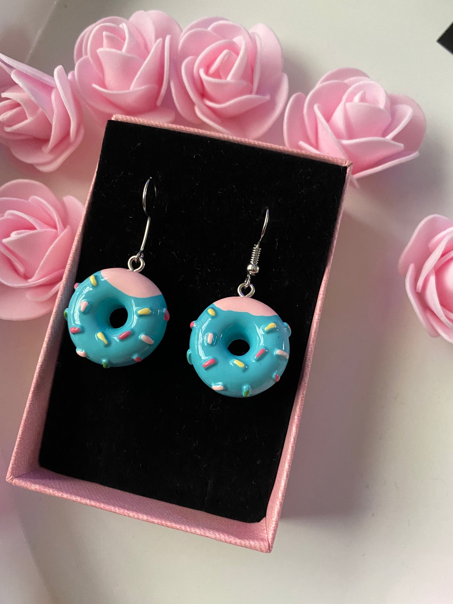 Blue and pink doughnut earrings