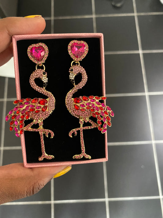 Crystal Flamingo Drop Earrings Women Large Statement Earrings