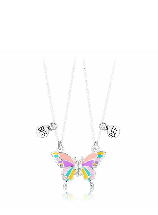 2Pcs Charm Butterfly Necklace BFF Magnetite Attract Pendant Friendship Nacklace